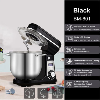 Food Stand Mixer, Blender, Quiet Motor, Cream Egg Whisk, Whip Dough Kneader, 6-Speed, 1200 W, 6 L, DC