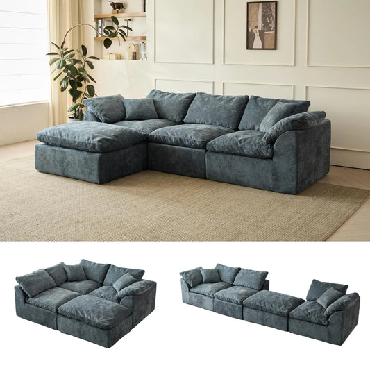 L-Shaped 3-Seater Oversized Deep Seat Sectional with Ottoman