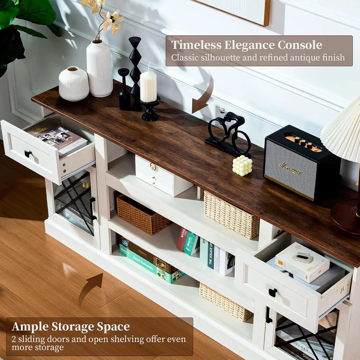 Farmhouse TV Stand Table for 75 80 inch TVs, Modern Entertainment Center with LED Lights and Glass Doors, Customized