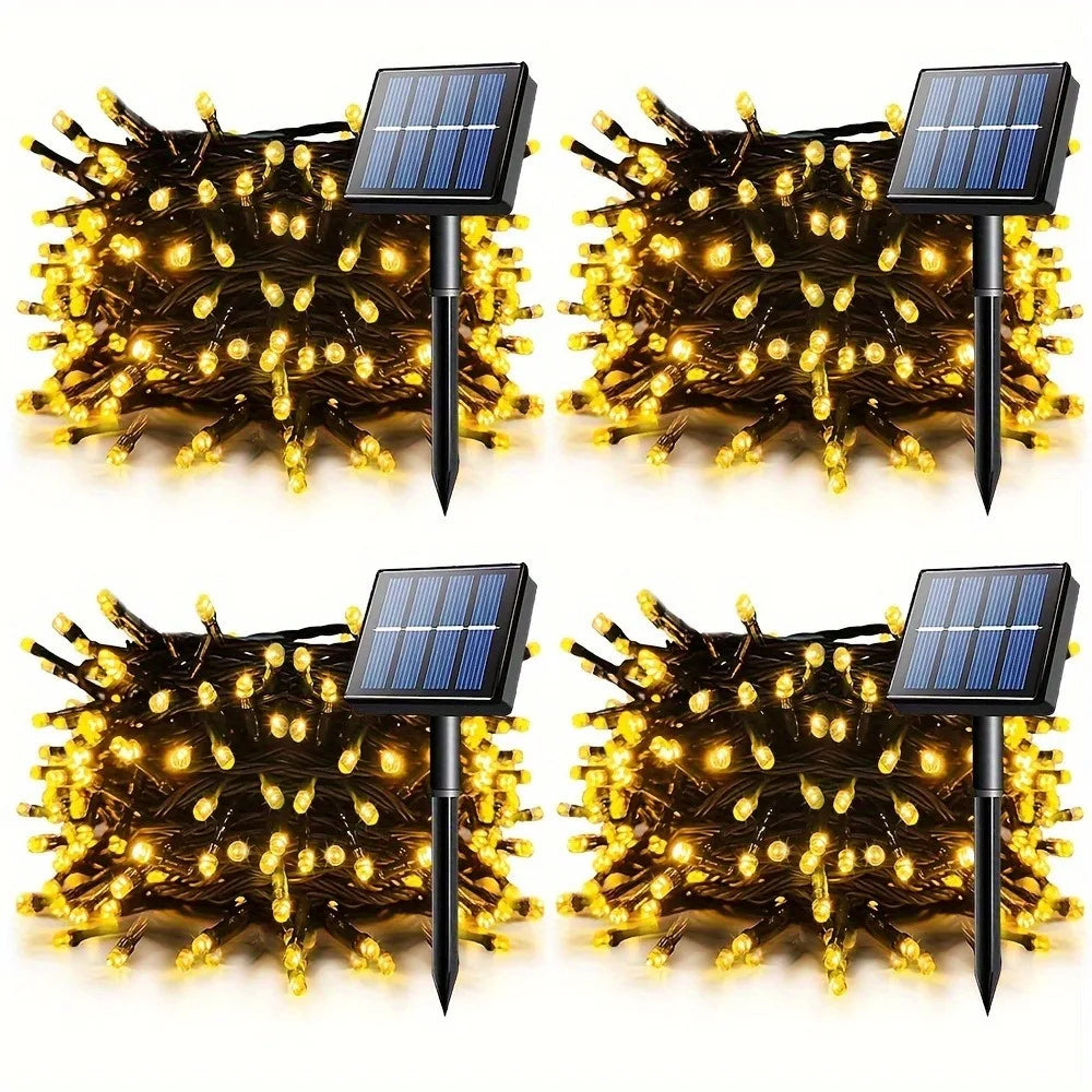 4 Pack 100 LED Solar String LightsTotal 8 Modes Solar Powered Christmas Tree Lights for Outdoor Home Patio and Party Decorations