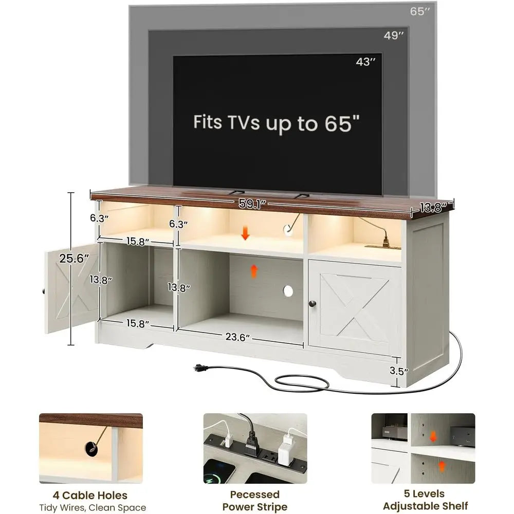 TV Stand Power Outlet & LED Light and Storage