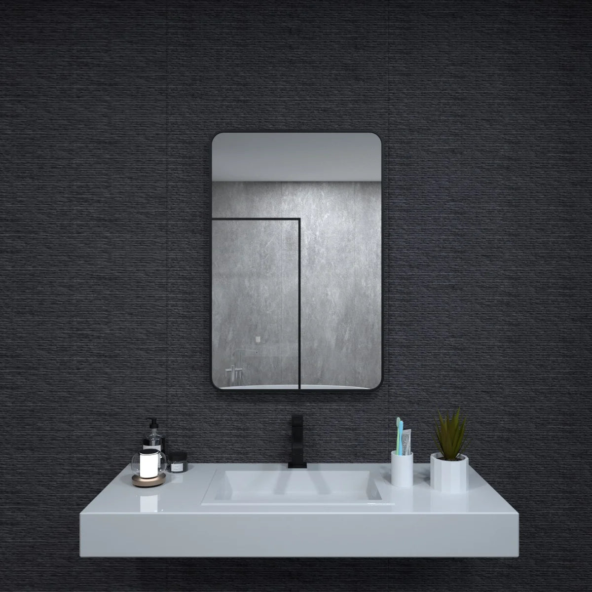 Aluminum Framed Matte Black Rectangle Bathroom Wall Mirror