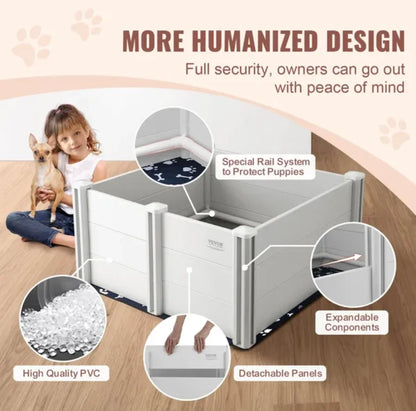 Dog Whelping Box 38.6x38.6x18.1in PVC with Rails Pee Pad for Dogs Puppies
