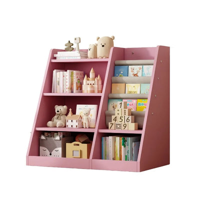 Pink Wooden Toy Storage Organizer Cabinet Bookshelf Bookcase Toddler Baby Sling Book Rack Adjustable Shelf for Playroom Bedroom
