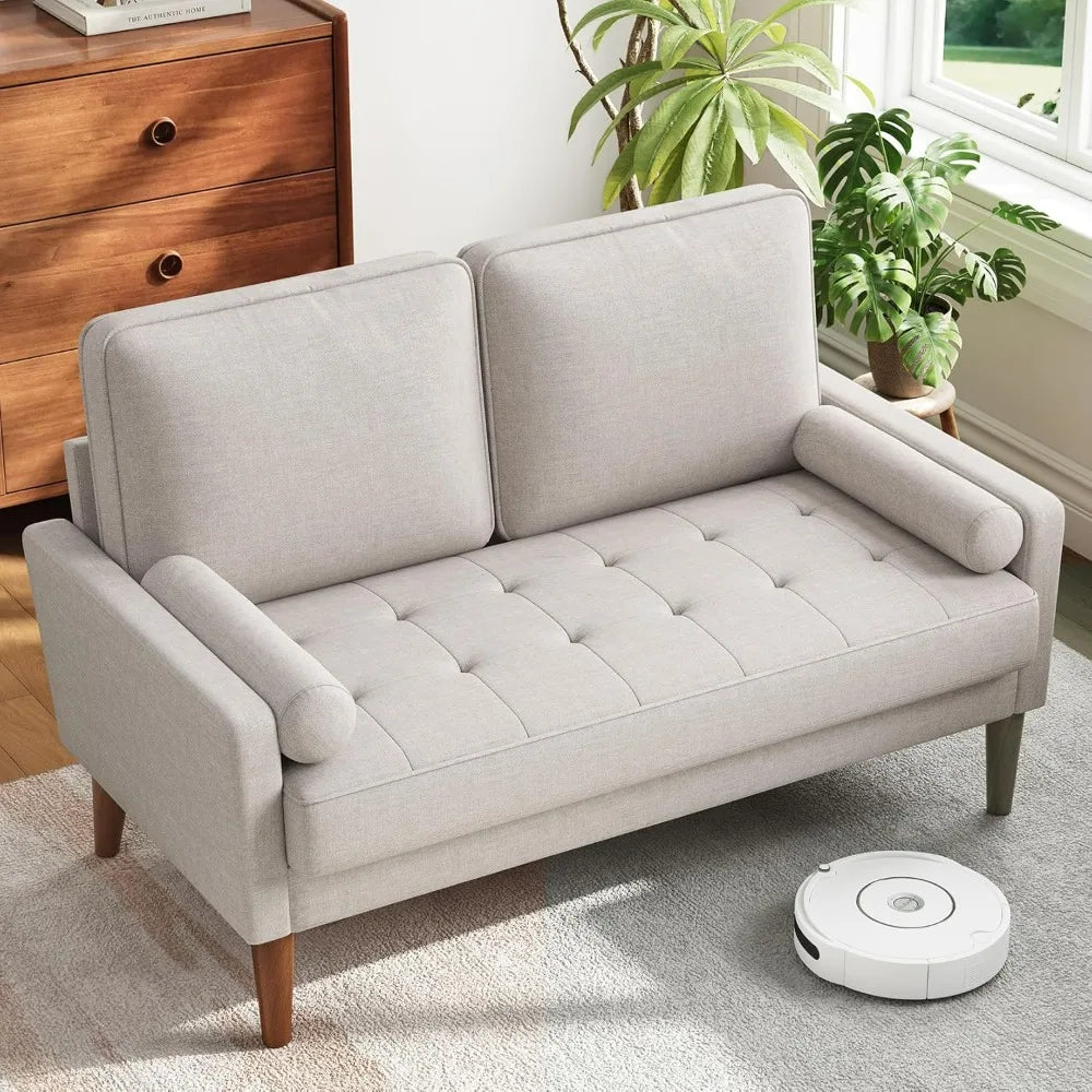 Loveseat Sofa - Solid Wood Legs Mid Century Modern Couch Throw Pillow