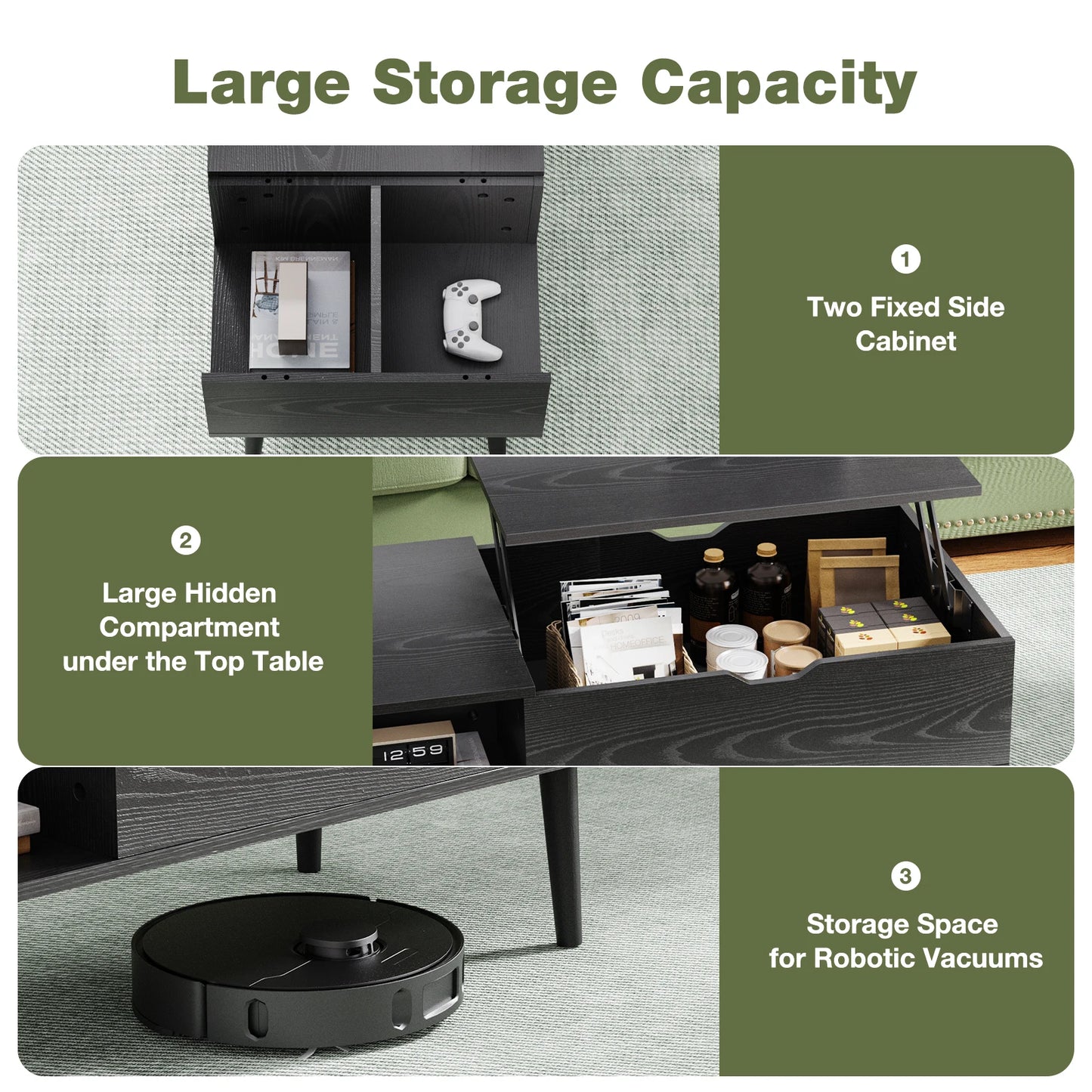 Desk Tea Dining Table Coffee Tables For Living Room 39.37"x19.7" Shelf Easy Lift Or Lower