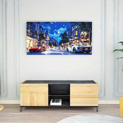 Modern sports car with snow scene art painting, modern poster suitable for interior, 1.5 inch thick solid wood frame