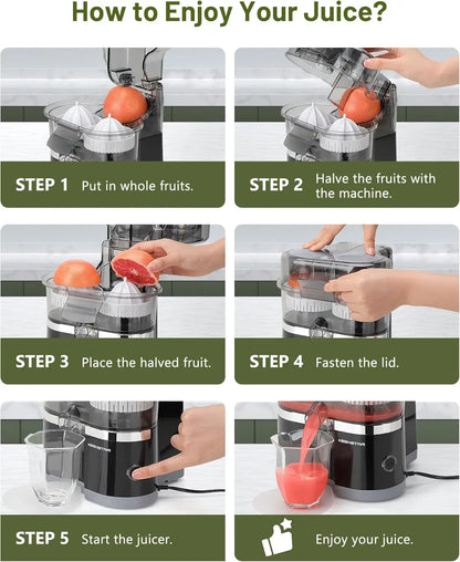 Dual-Head Electric Citrus Juicer, Portable Orange Squeezer with Cleaning Brush, High Juice Yield, Easy One-Touch Operation