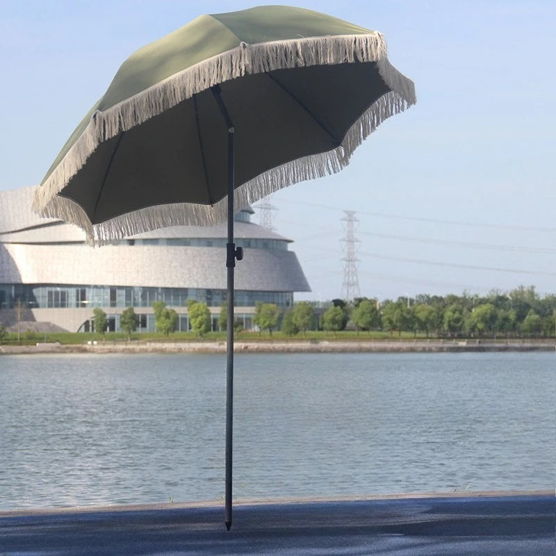 Outdoor Sun Umbrella Beach Large Garden Backyard Sun Umbrellas Camping Foldable Pool Patio Umbrellas Retro Tassel Sunshade