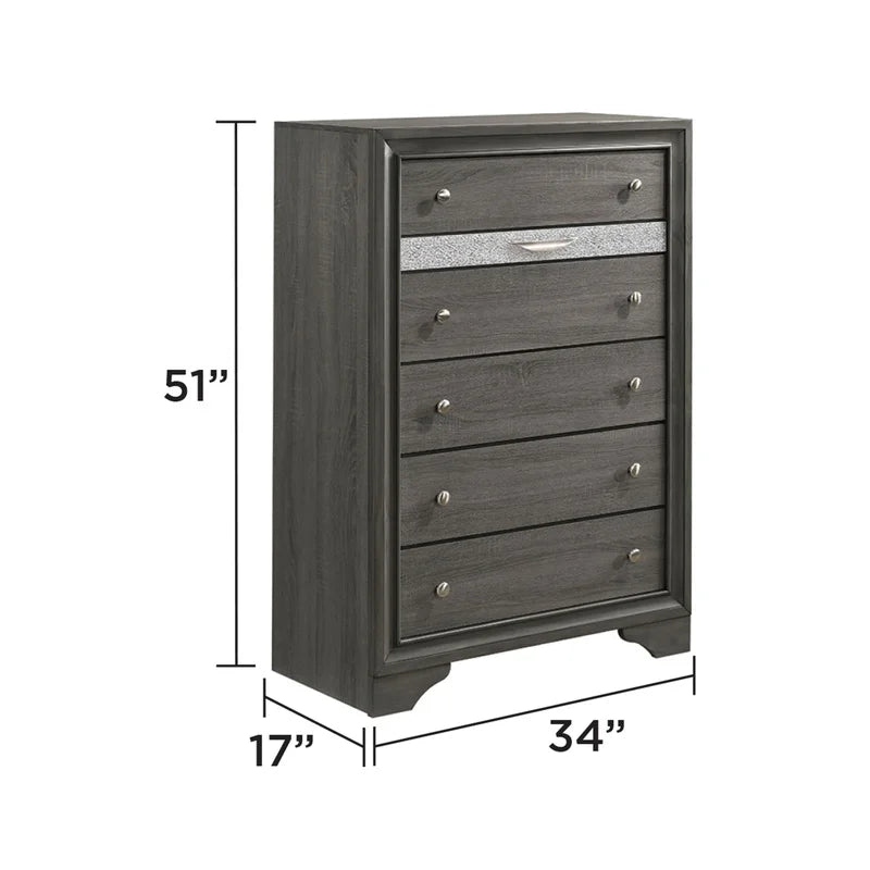 Gray Wood Traditional Queen 5-Piece Bedroom Storage Set