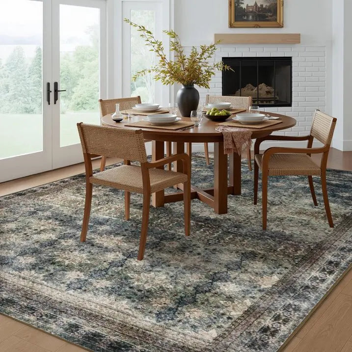 Floral Washable Rugs, Area Rug for Living Room, Soft Large Boho Bedroom Rugs, Botanical Non Slip Ultra Thin Floor Carpet