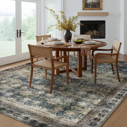 Floral Washable Rugs, Area Rug for Living Room, Soft Large Boho Bedroom Rugs, Botanical Non Slip Ultra Thin Floor Carpet