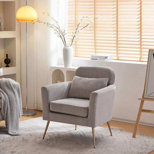 Half Disassembled Single Chair With Gold Feet And Pedals Flannelette Indoor Leisure Chair Light Gray