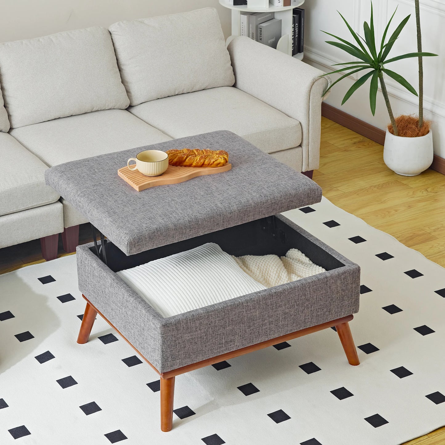 Large Storage Ottoman , 31.4 inch Lift Top Large Coffee Table with High-density Foam Wood Legs
