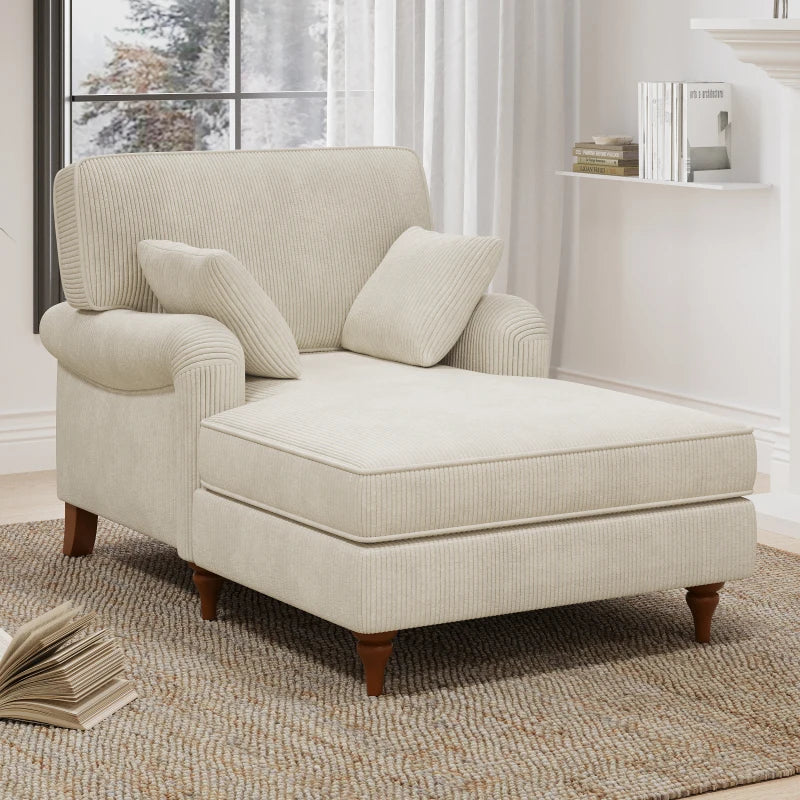 Oversized Chaise Lounge Chair Indoor with 2 Comfy Pillows Rolled Arms Corduroy Fabric Sleeper Sofa Chair for Living Room