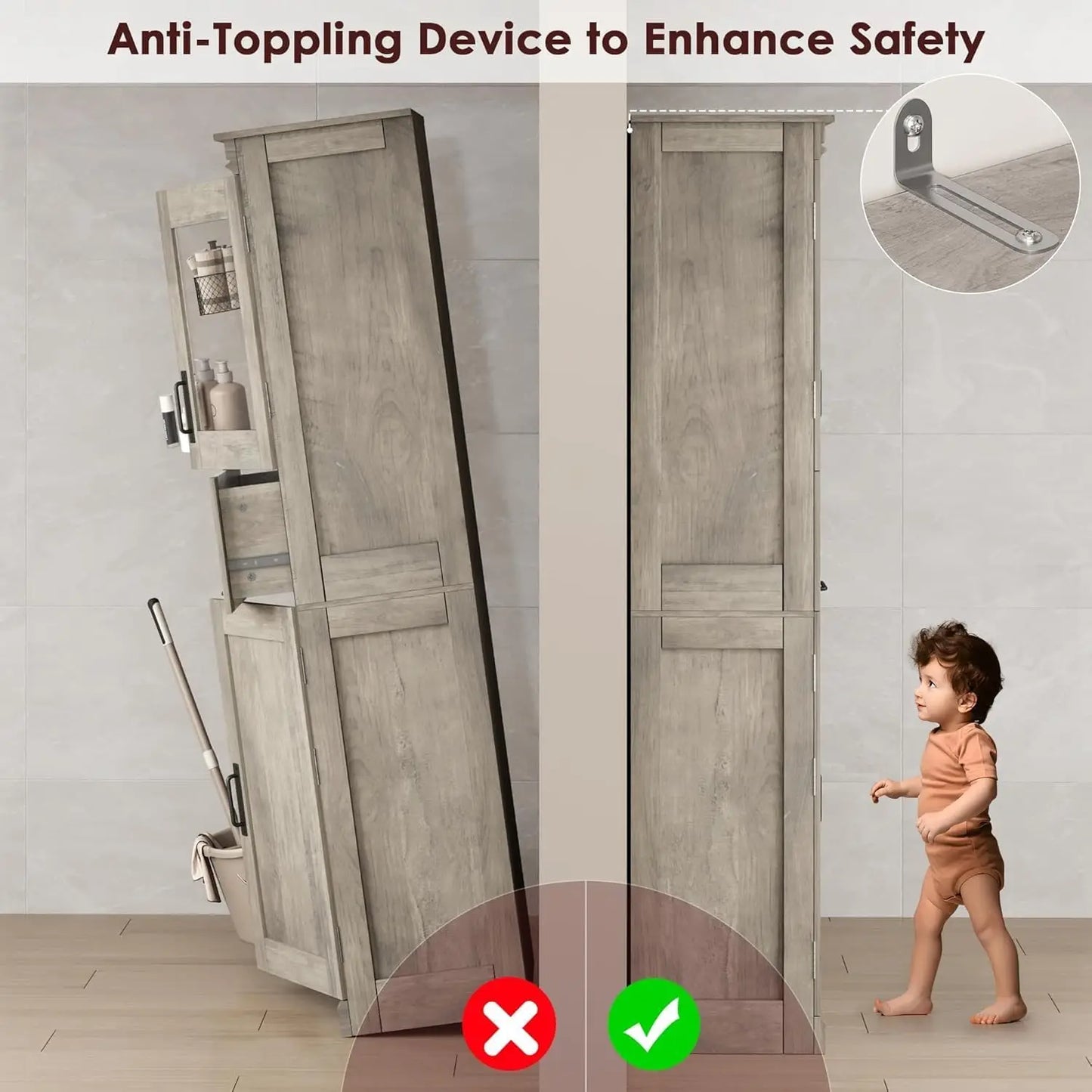 67" Tall Bathroom Storage Cabinet and Tall Cabinet for Living Room