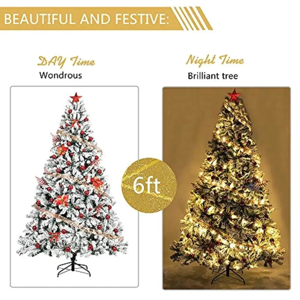 6FT Unlit Snow Flocked Artificial Christmas Tree with 1050 Tips & Metal Stand - Perfect for Indoor/Outdoor for holiday Decor