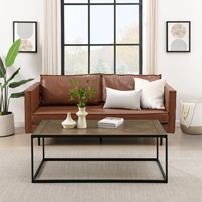 Contemporary Decorative Parquet-Top Rectangle Coffee Table Parquet Veneer