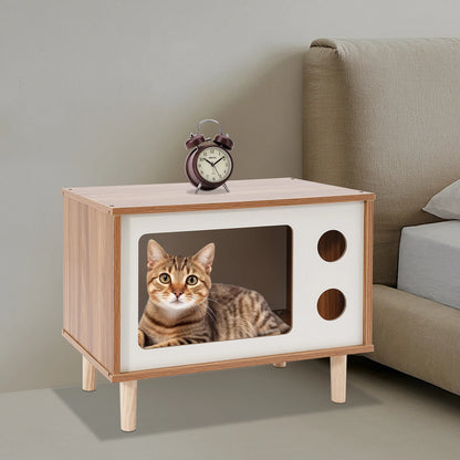 Cat House Wooden TV-Shaped Cat Bed