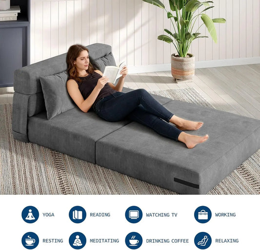 Convertible Folding Sofa Bed Sleeper Chair Bed with Pillow Portable Lazy Floor Sofa Lounger 2 in 1 Pull Out Loveseat Sofa