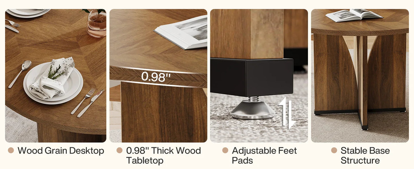 Round Dining Table for 4 People, Farmhouse Kitchen Dinner Table with Wooden Tabletop and Legs for Kitchen,Living Room