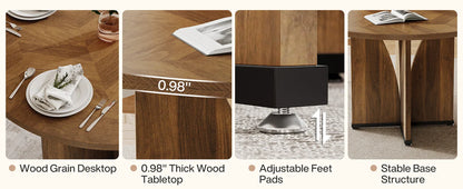 Round Dining Table for 4 People, Farmhouse Kitchen Dinner Table with Wooden Tabletop and Legs for Kitchen,Living Room