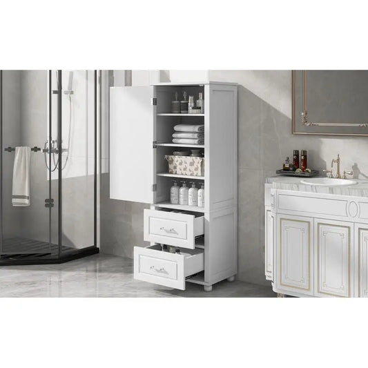 Freestanding Tall Bathroom Storage Cabinet with 2 Drawers and Adjustable Shelf
