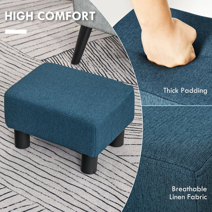 Cubed Modern Linen Fabric Pouf Footrest Ottoman Furniture Blue