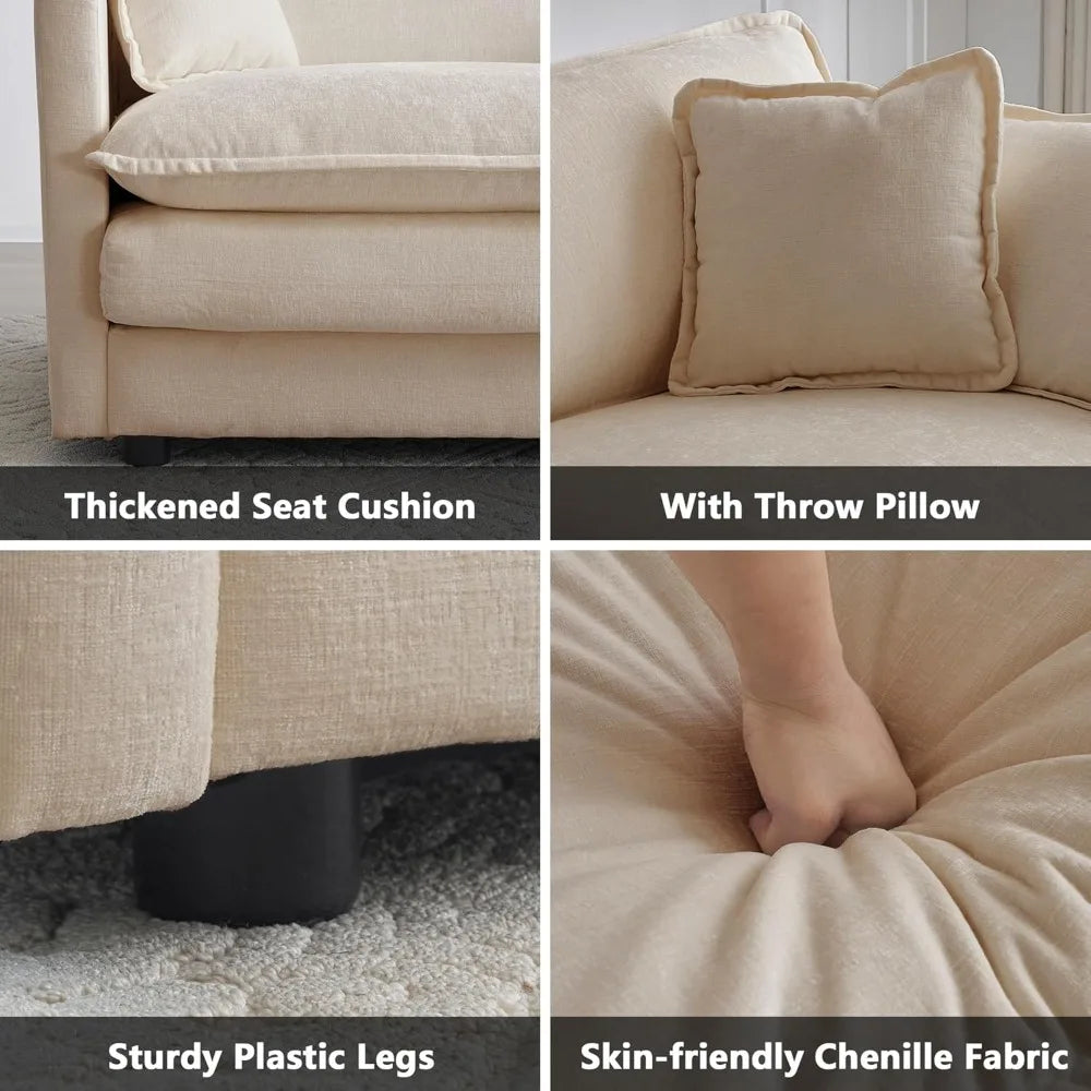 Single Seat Sofa,with Toss Pillow for Living Room Bedroom, Chenille Comfy Deep Upholstered Couch Armchair