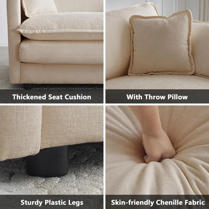 Single Seat Sofa,with Toss Pillow for Living Room Bedroom, Chenille Comfy Deep Upholstered Couch Armchair