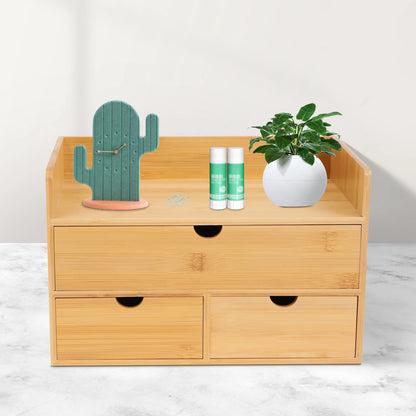 Bamboo Desk Organizer -Tabletop Mini Bamboo Desk Drawer