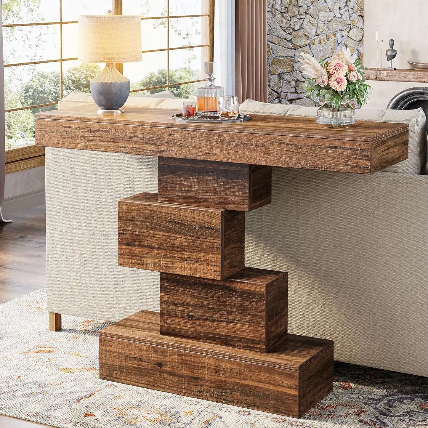 Farmhouse Console Table, Narrow Wood Sofa Table Behind Couch, Industrial Entryway Accent Table for Living Room