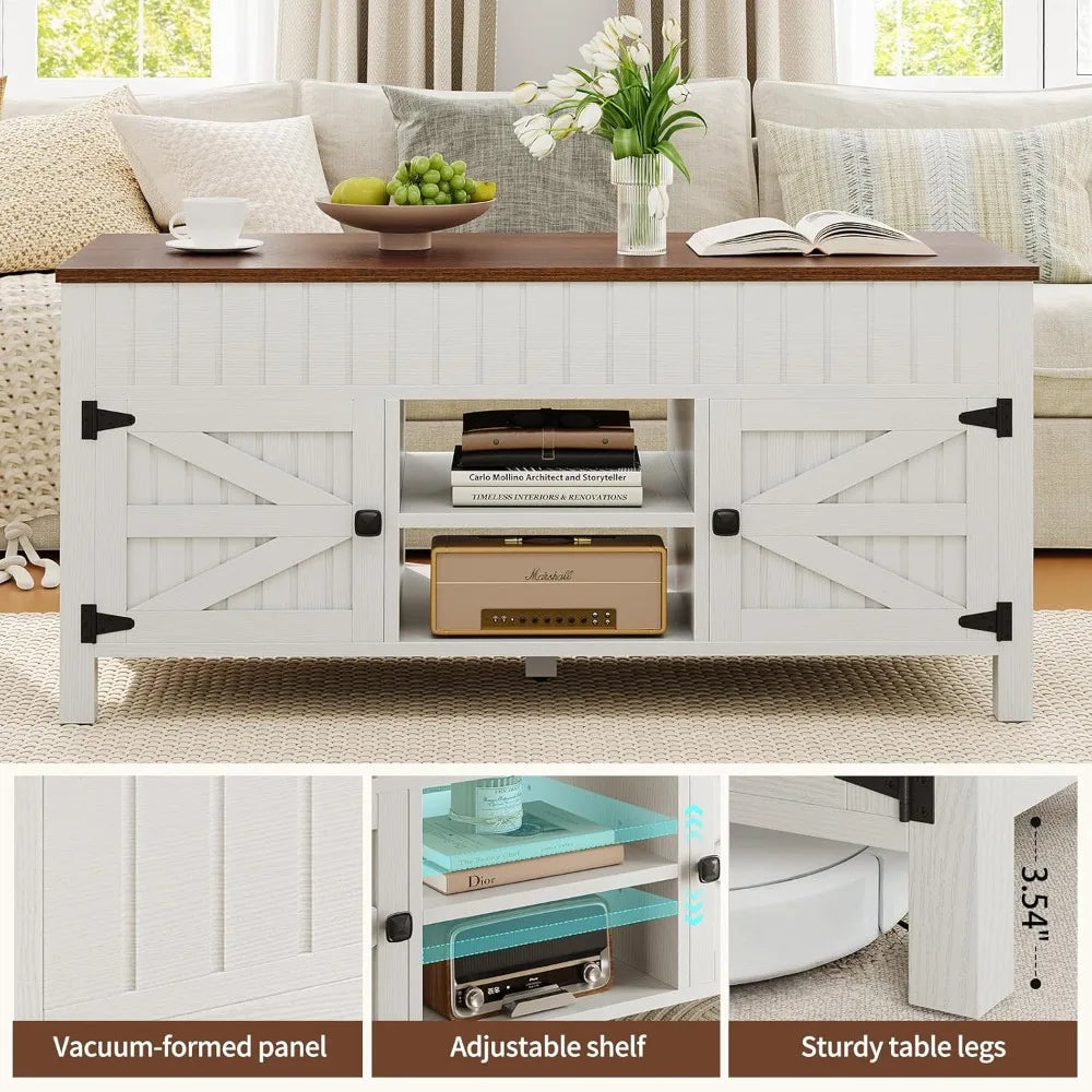 Lift Top Coffee Table with Storage - White Coffee Tables for Living Room, Farmhouse Wood Center Table