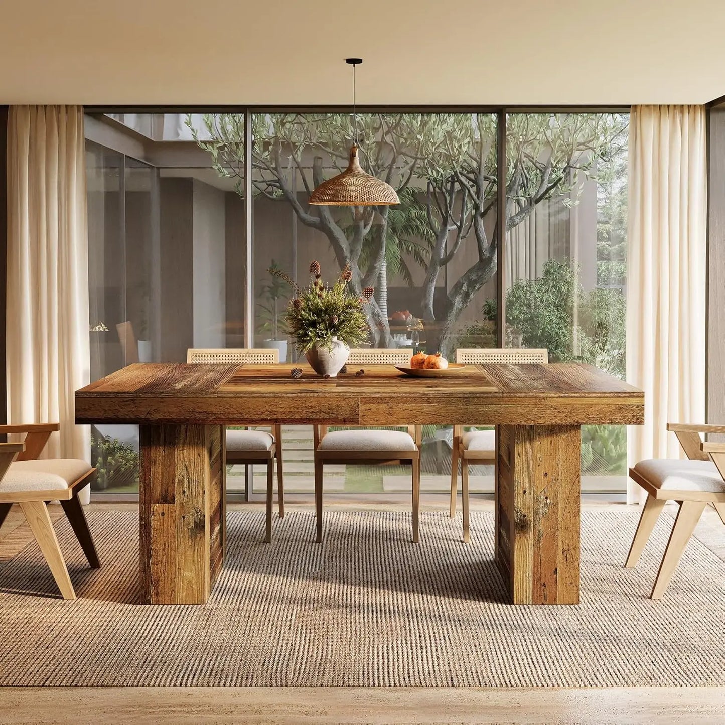 Farmhouse Dining Table for 6, Rectangle Wooden Kitchen Table with Heavy-Duty Legs, Rustic Large Dining Room, Customized
