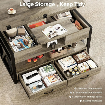 40" Lift Top Coffee Table,4 in 1 Multi-Function Lift Coffee Tables with Storage Drawers and Hidden, Customized