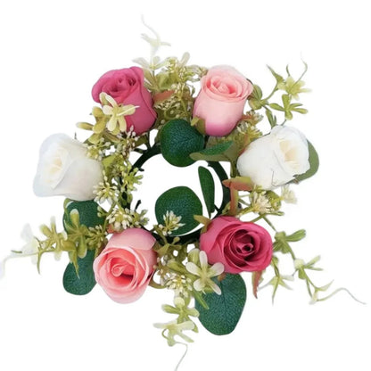 Candle Rings Candlestick Garland Artificial Rose Wreath Christmas Decoration Window Props Table Wedding Event Arrangement