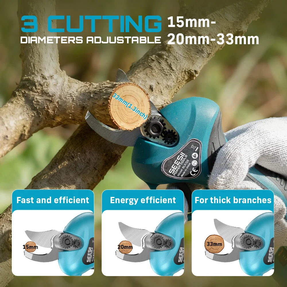 Seesii 3-in-1 Brushless Cordless 30mm Electric scissors 6'' Brushless Electric Chainsaw w/2.4m Extension Telescopic Rod Tool