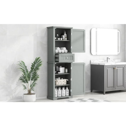 Tall Bathroom Storage Cabinet Freestanding Storage Cabinet with Drawer and Adjustable Shelf MDF Board with Painted Finish Grey