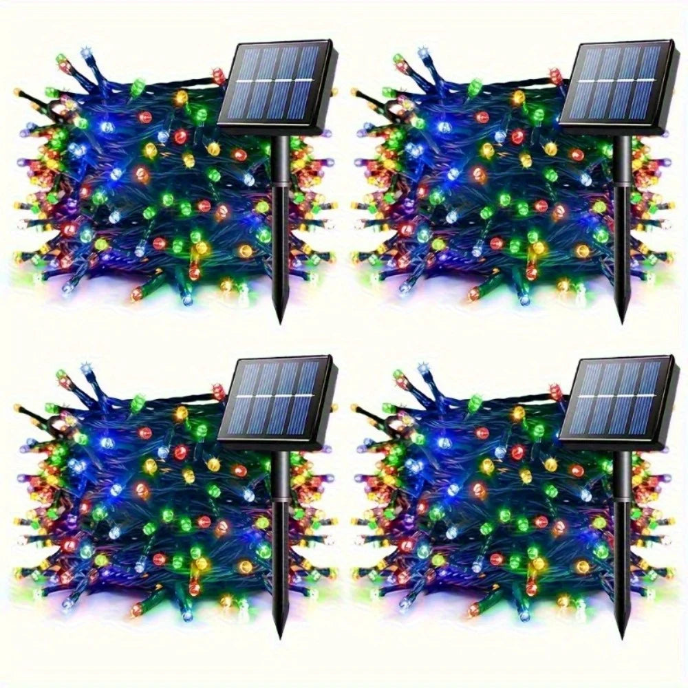 4 Pack 100 LED Solar String LightsTotal 8 Modes Solar Powered Christmas Tree Lights for Outdoor Home Patio and Party Decorations