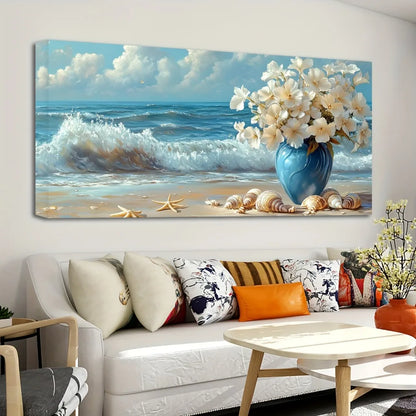 1.5 inch thick pine solid wood frame, large living room mural, seascapes, coastal