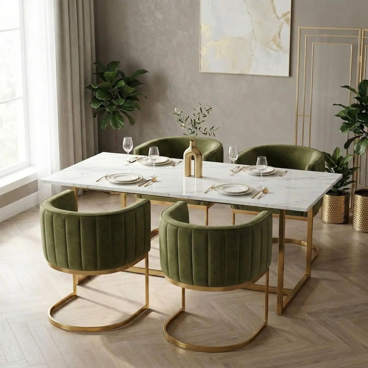 Black and Gold Modern Dining Chairs, Velvet Upholstered Barrel Armchairs with Metal Legs
