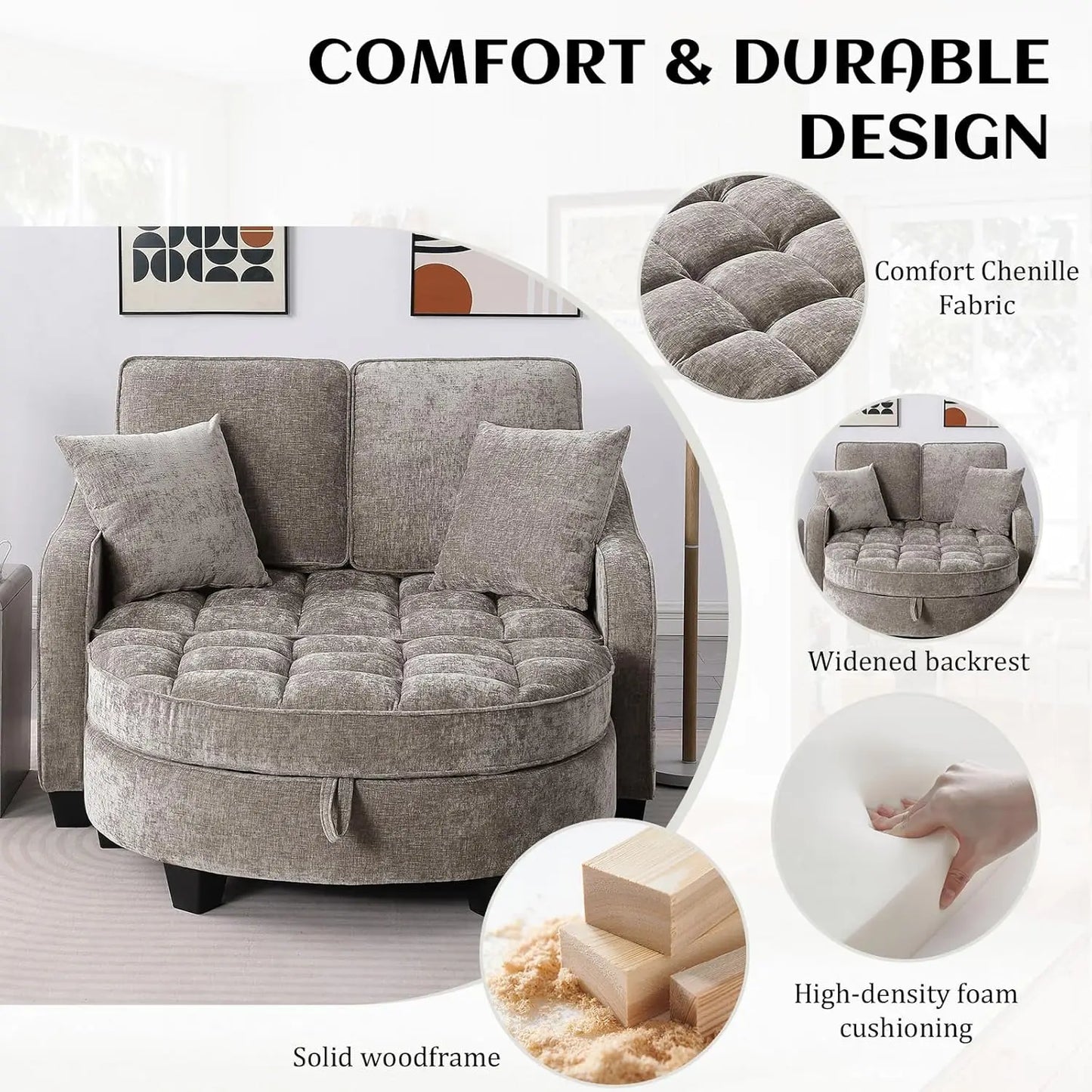 Oversized Curved Chaise Lounge Chair Indoor with Ottoman, 54.8" Cloud Reading Chair Soft Chenille Circle, Customized
