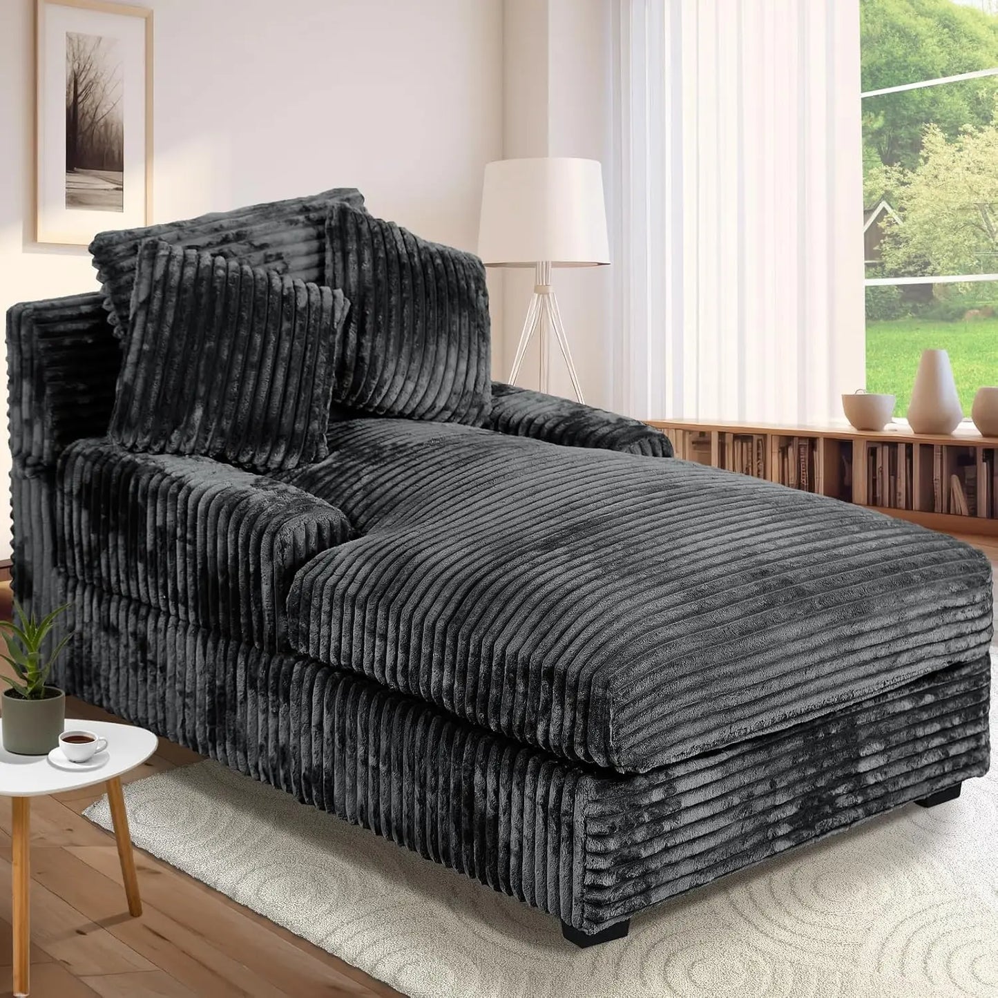 Adjustable Backrest Chaise Lounge Sofa Bed w/ Lumbar Pillows Upholstered Sleeper for Living Room Bedroom Office