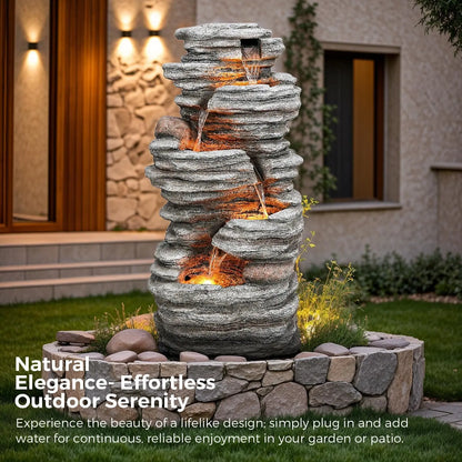 Outdoor LED Waterfall Fountain, Natural Rock Look for Garden, Patio, Yard Decor