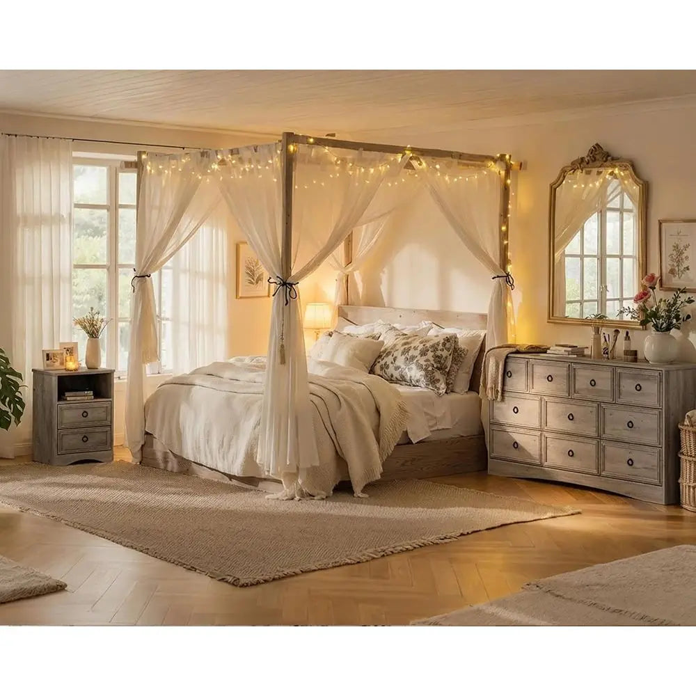 Large Nightstand with Accent Bed Side Table and End Table with Large Open Compartment