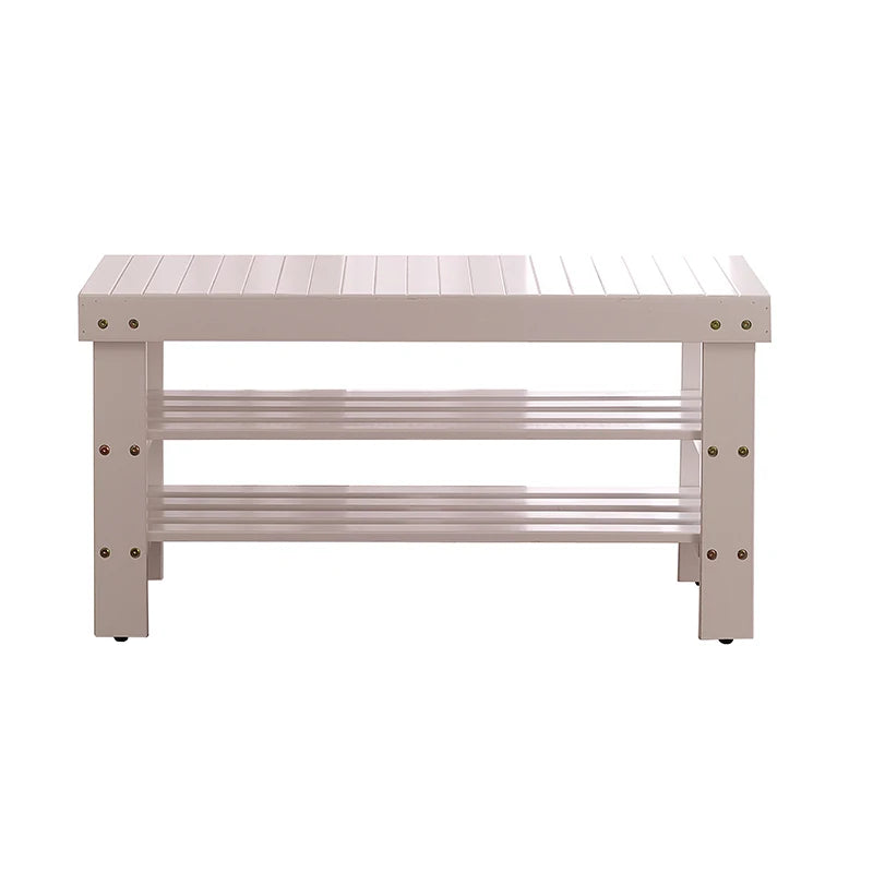 Pina Quality Solid Wood Shoe Bench, White Finish On-Site