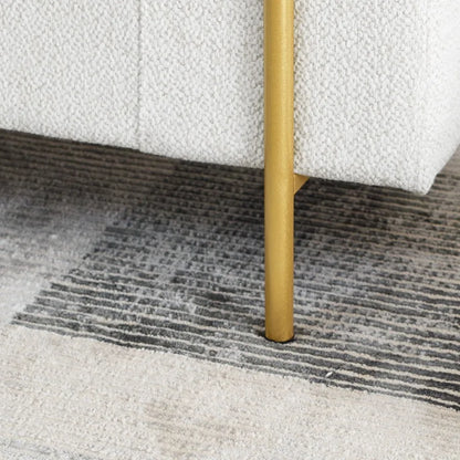 Elegant Upholstered Linen Storage Bench with Cylindrical Arms and Iron Legs for Hallway Living Room Bedroom White