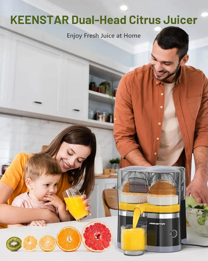 Dual-Head Electric Citrus Juicer, Portable Orange Squeezer with Cleaning Brush, High Juice Yield, Easy One-Touch Operation