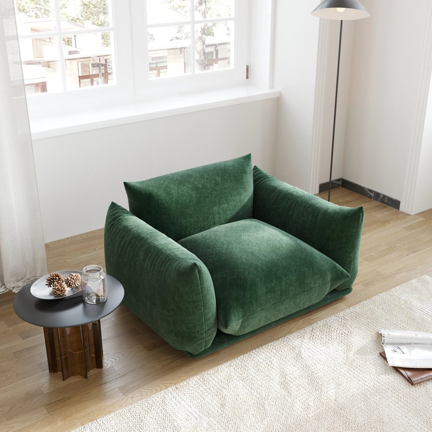Comfy Chenille Single Accent Chair Deep Seat Couches Mid-Century Sofa 50" Plush Sofas Furniture for Small Spaces Living Room