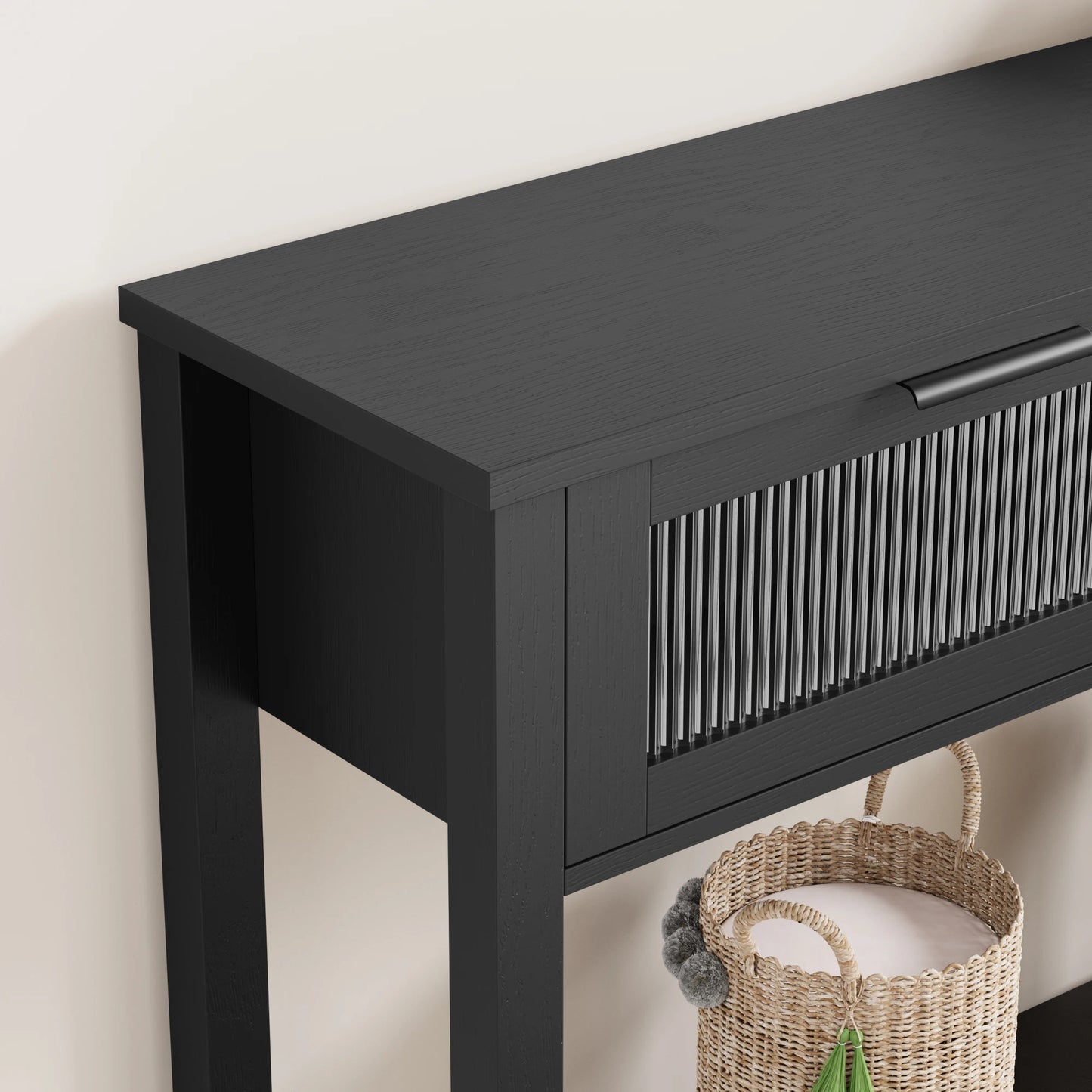 Console Table for Entryway – 2-Drawer Table with Glass Fronts and 2-Tier Storage for Living Room and Foyer
